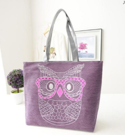 Canvas Shoulder Bag with Owl Printed Design