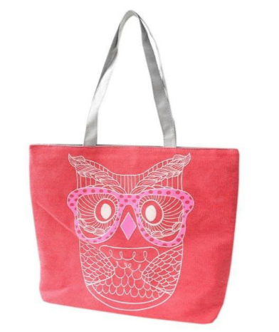 Canvas Shoulder Bag with Owl Printed Design