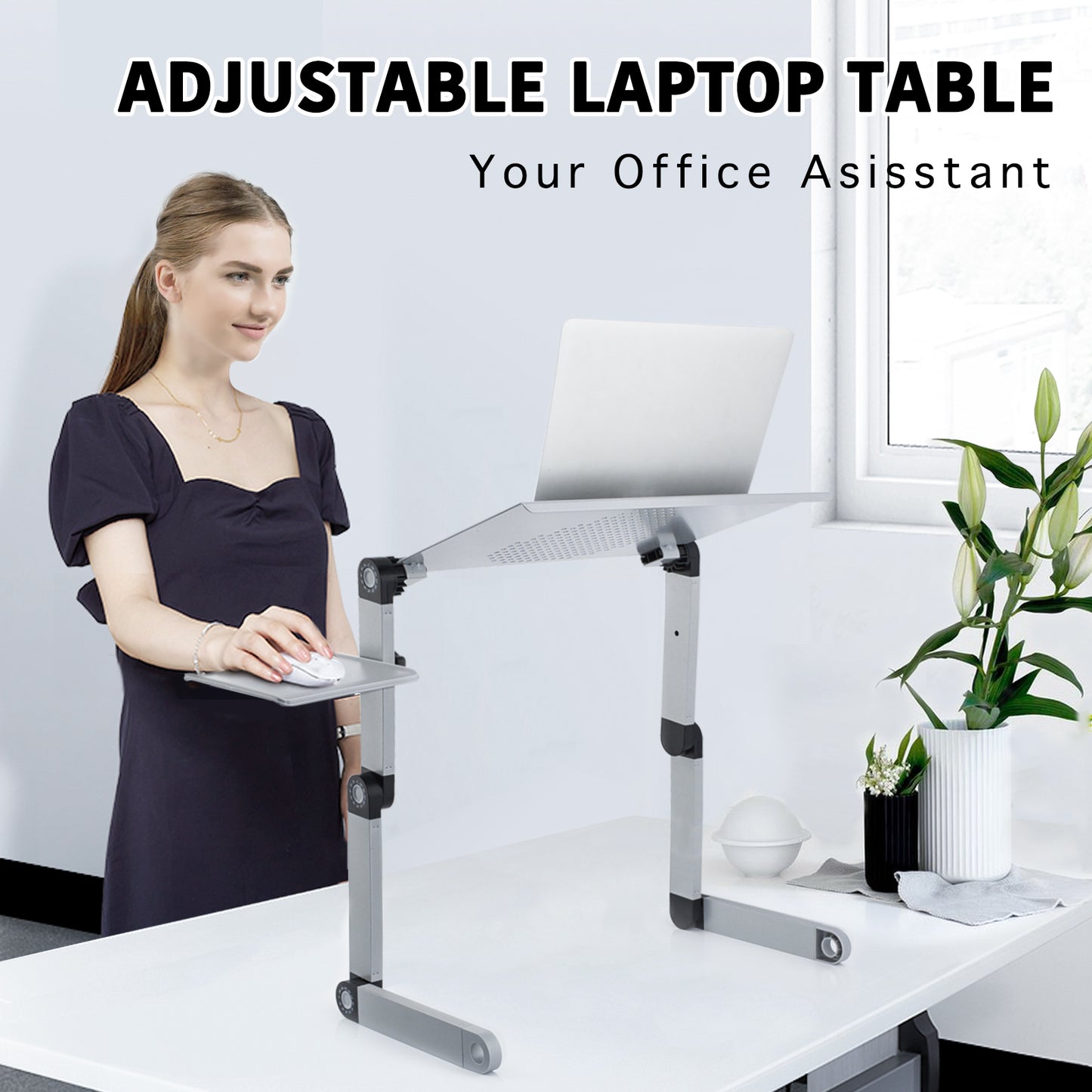 Adjustable Height Laptop Desk Laptop Stand for Bed Portable Lap Desk Foldable Table Workstation Notebook RiserErgonomic Computer Tray Reading Holder Bed Tray Standing Desk Silver Amazon Banned