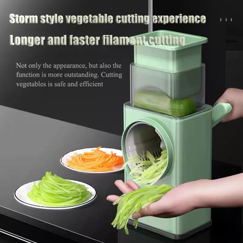 Multifunctional Drum Vegetable Slicer Spiralizer Cutter Rotary Vegetable Chopper Grater Grinder Salad Maker  Kitchen Tool Large Capacity Hand-cranked Shredder Slicer