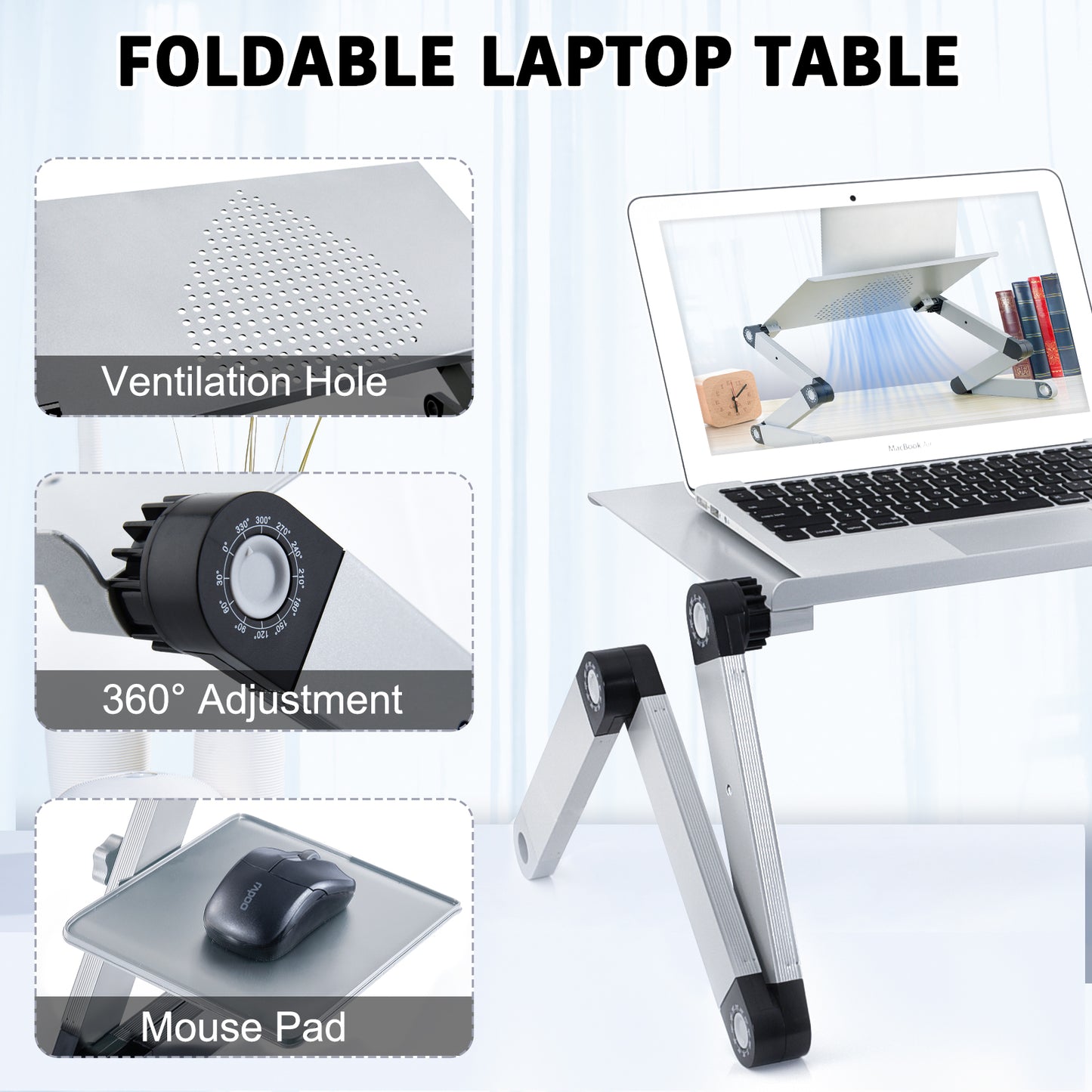 Adjustable Height Laptop Desk Laptop Stand for Bed Portable Lap Desk Foldable Table Workstation Notebook RiserErgonomic Computer Tray Reading Holder Bed Tray Standing Desk Silver Amazon Banned