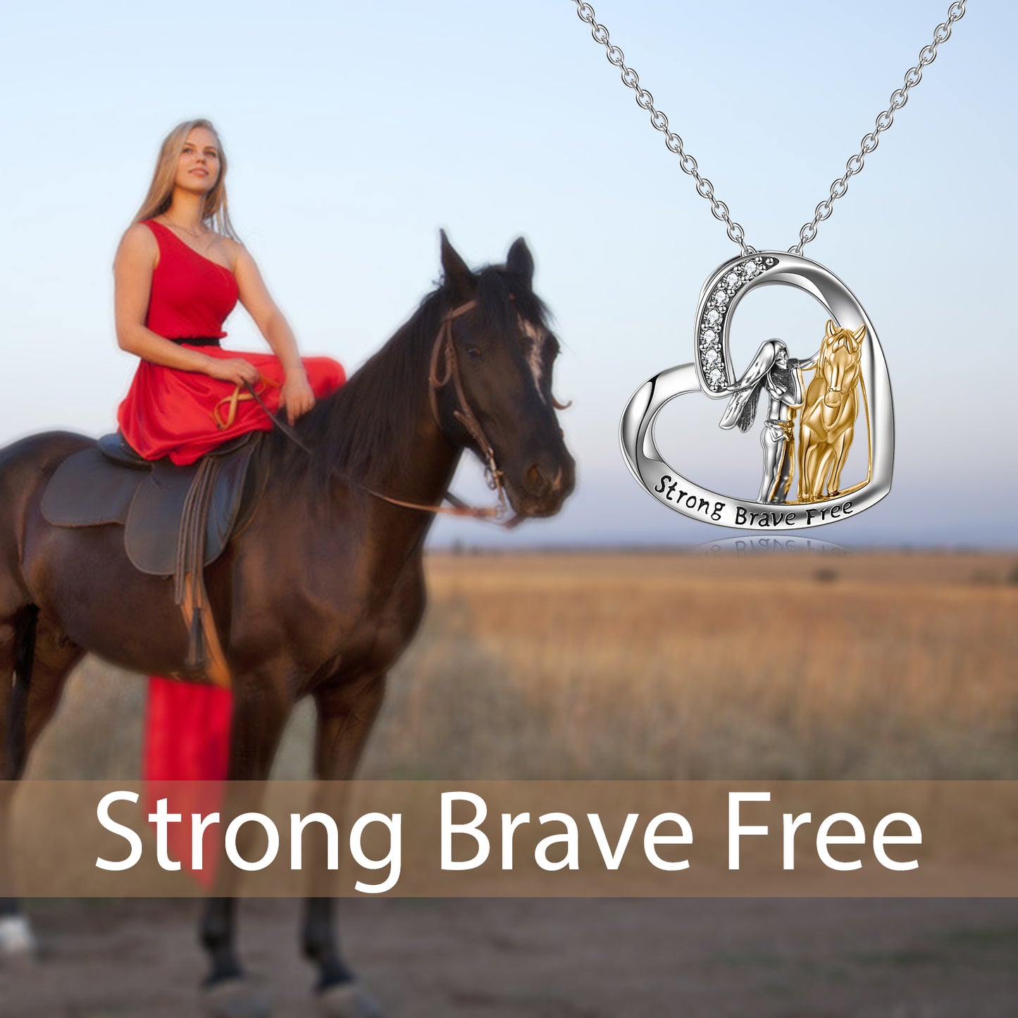 Sterling Silver Girls with Horse Gift for Women Girls Strong Brave Free