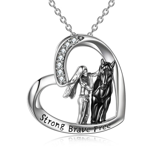 Sterling Silver Girls with Horse Gift for Women Girls Strong Brave Free